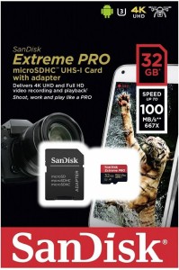 SanDisk Micro SDHC 32GB 100/90MB EXTREME SDSQXCG-032G-GN6MA c10 A2 V30 U3  100/90MB EXTREME PRO 4K