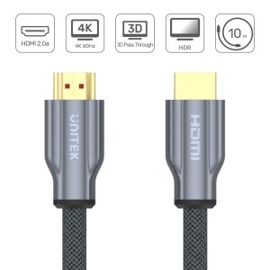 UNITEK Kabel HDMI-HDMI 10m 2.0 YC142RGY OPLOT 4K