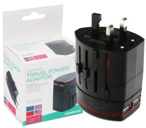 OMEGA Ładowarka 2xUSB podróżna 43354 2A   CN+US+EU+UK OTRA2B
