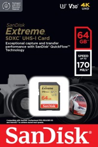 SanDisk SDXC 64GB Extreme 170/80MB/s U3 SDSDXV2-064G-GNCIN