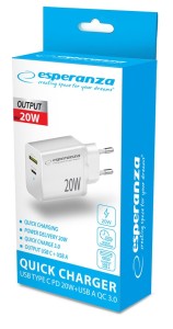 ESPERANZA Ładowarka 20W EZC105W USB+USBC