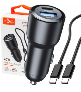 Ładowarka samochodowa 60W CC60CU USBC + USB ŁAD000343