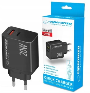ESPERANZA Ładowarka 20W EZC105K USB+USBC