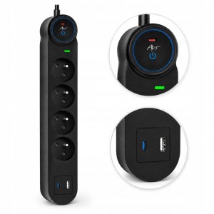 ART Listwa zasilająca 1,5m FU910 4 gniazda 16A USB +C